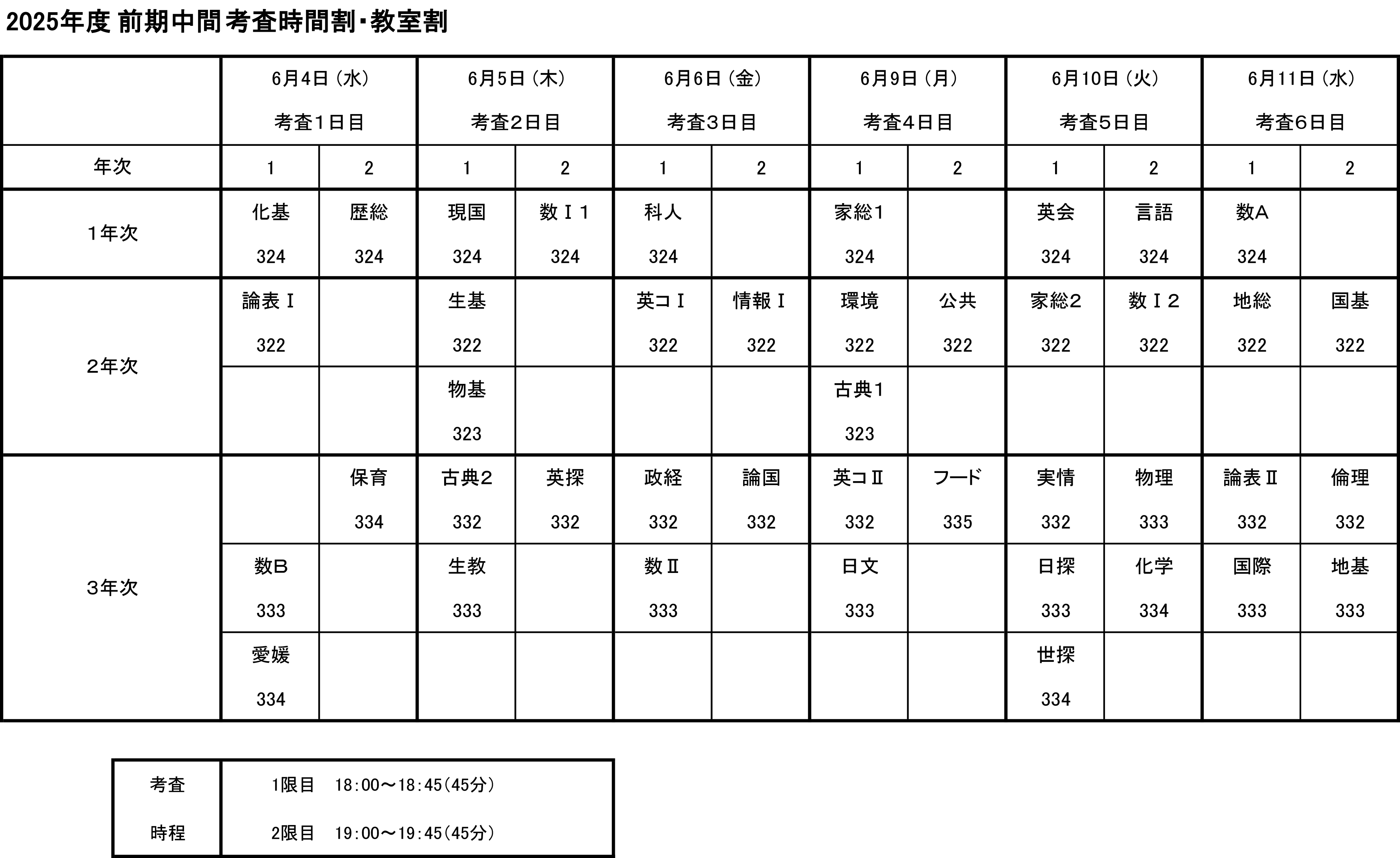 R07前期中間考査時間割